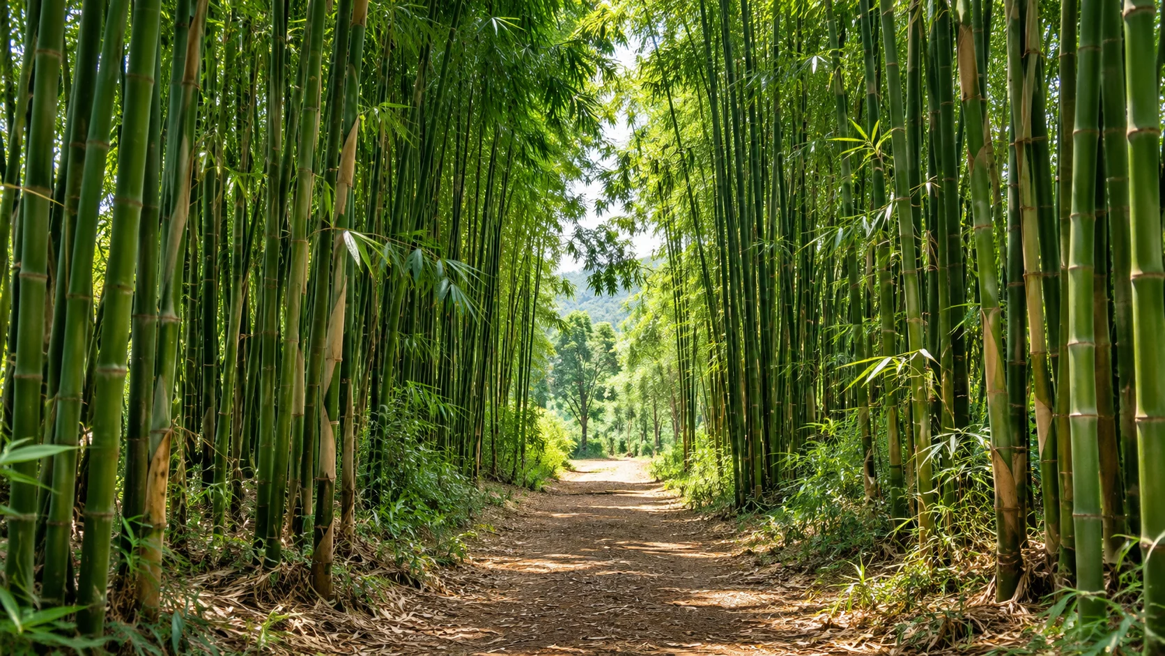 Conceptual bamboo plantation with a path between mature bamboo